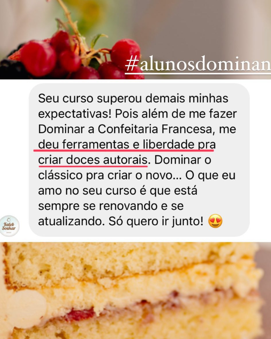 Depoimento de aluna: o curso deu ferramentas e liberdade para criar doces autorais